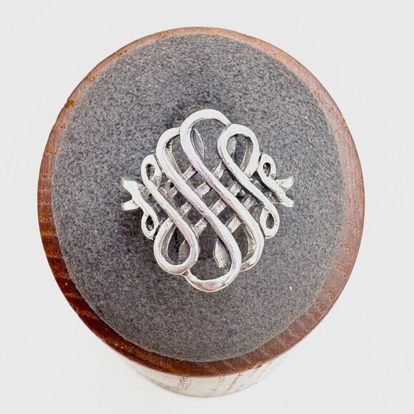 VTG Solid Sterling Silver 925 Intricate Scroll Band Statement Ring Size 7 - Picture 1 of 12